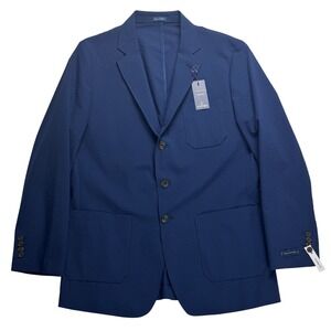 Stafford Navy Seersucker Classic Fit Unstructured Stretch Blazer 44 Reg